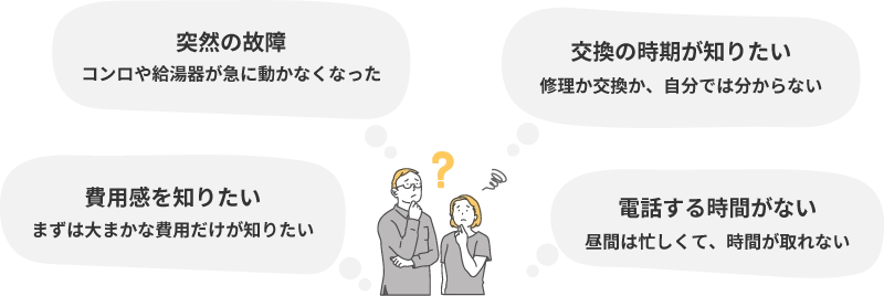 突然の故障・交換時期を知りたい・費用感を知りたい・電話する時間がない